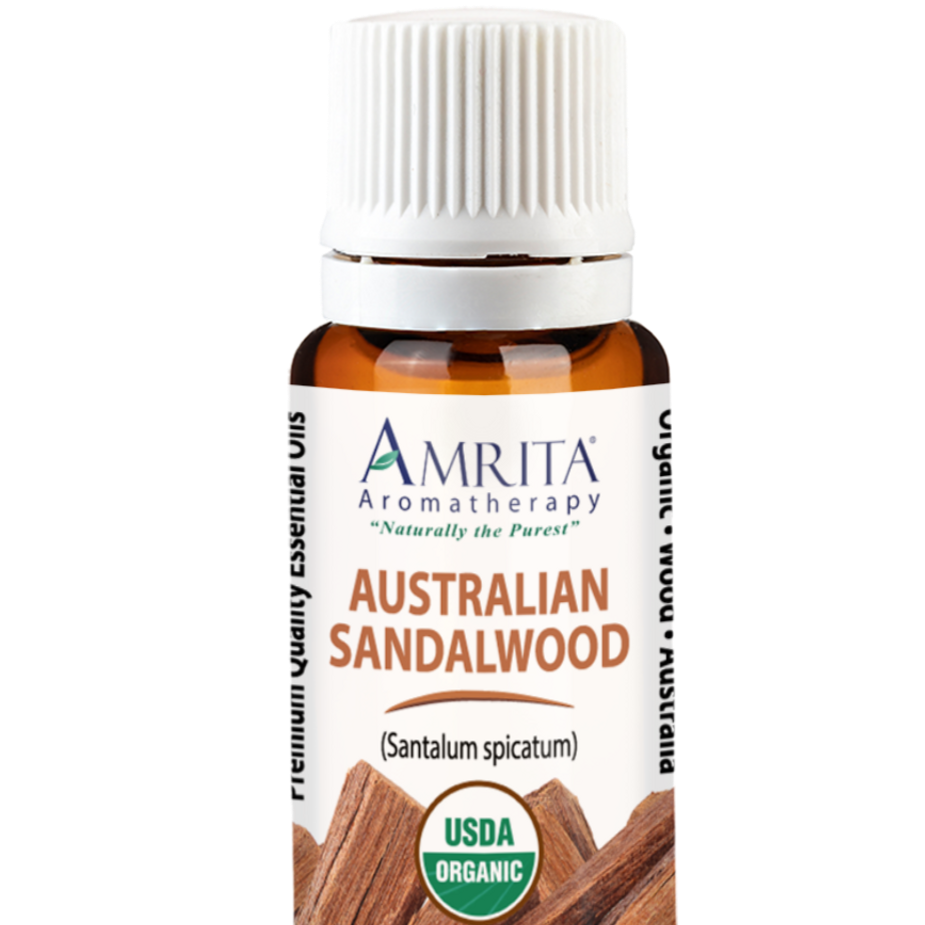 australian sandalwood bottle on white background with Amrita label