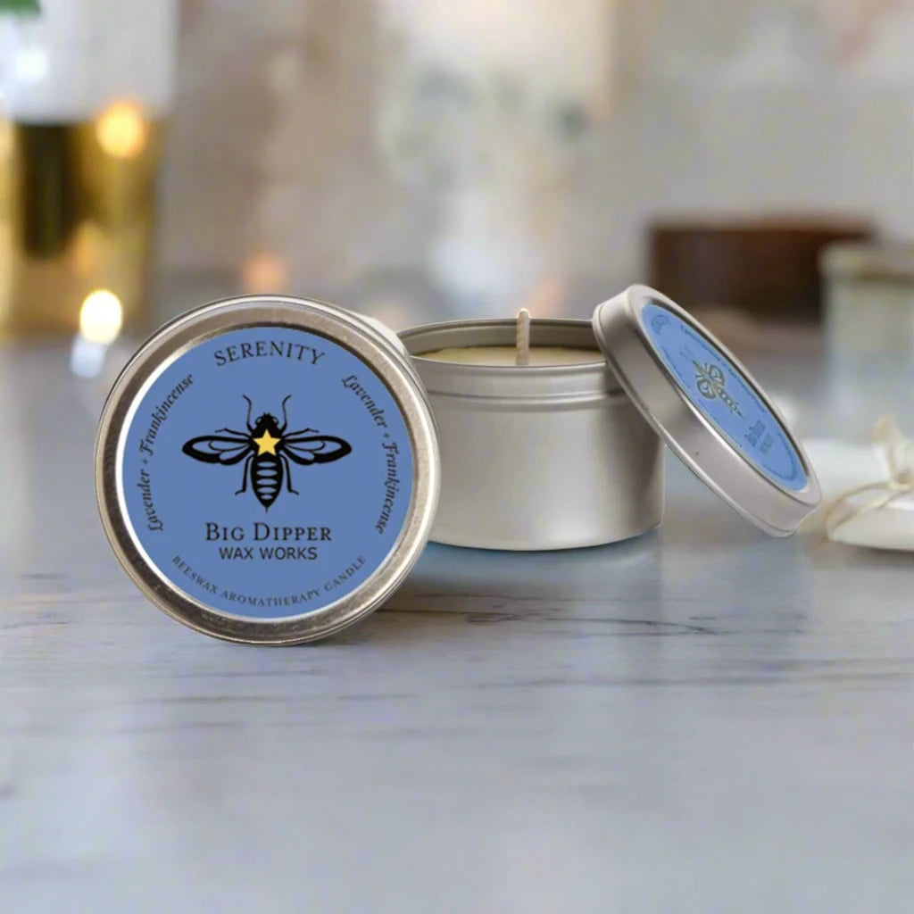 Serenity Lavender Frankincense Beeswax Travel Candle 2oz.