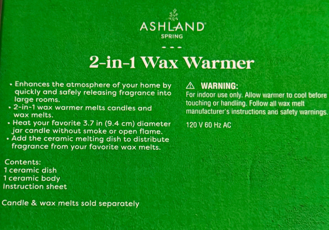 Ashland  2-in-1 Wax Warmer packaging with text on a green background