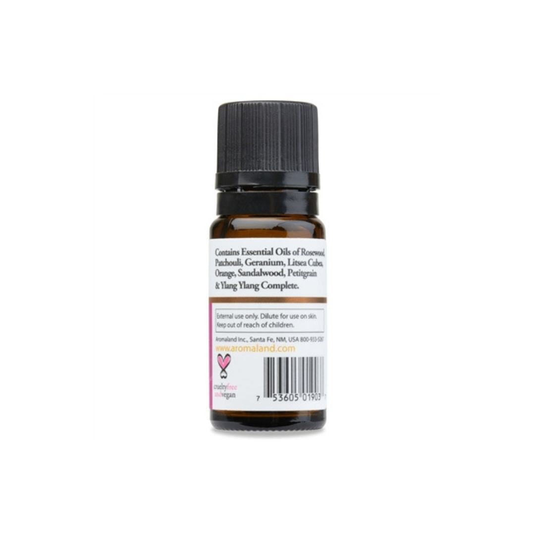 Back label showing ingredients for Love Essential Oil Aromatherapy Blend AromaLand