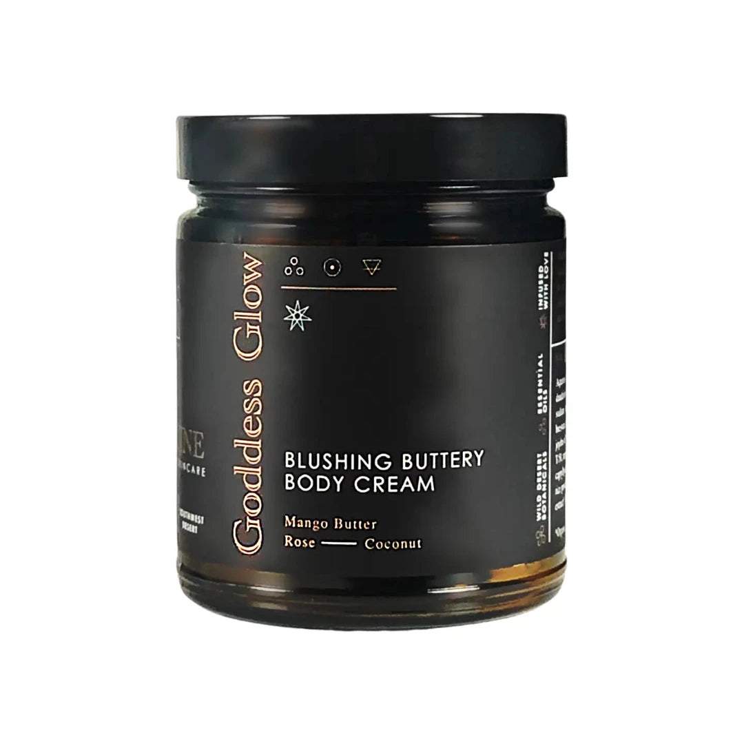 Jar of Goddess Glow Blushing Buttery Body Cream on a white background