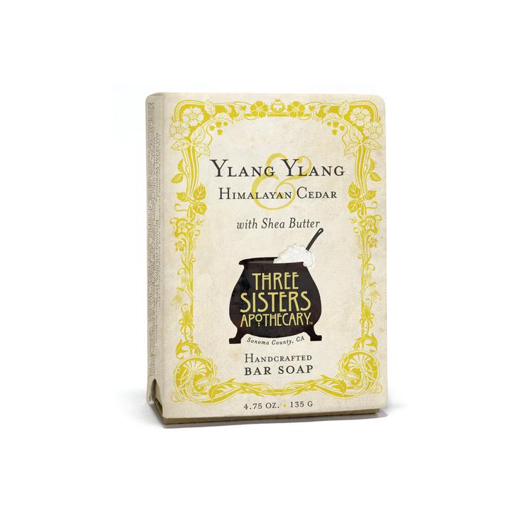 Ylang Ylang Himalayan Cedar Bar Soap with Shea Butter on white background